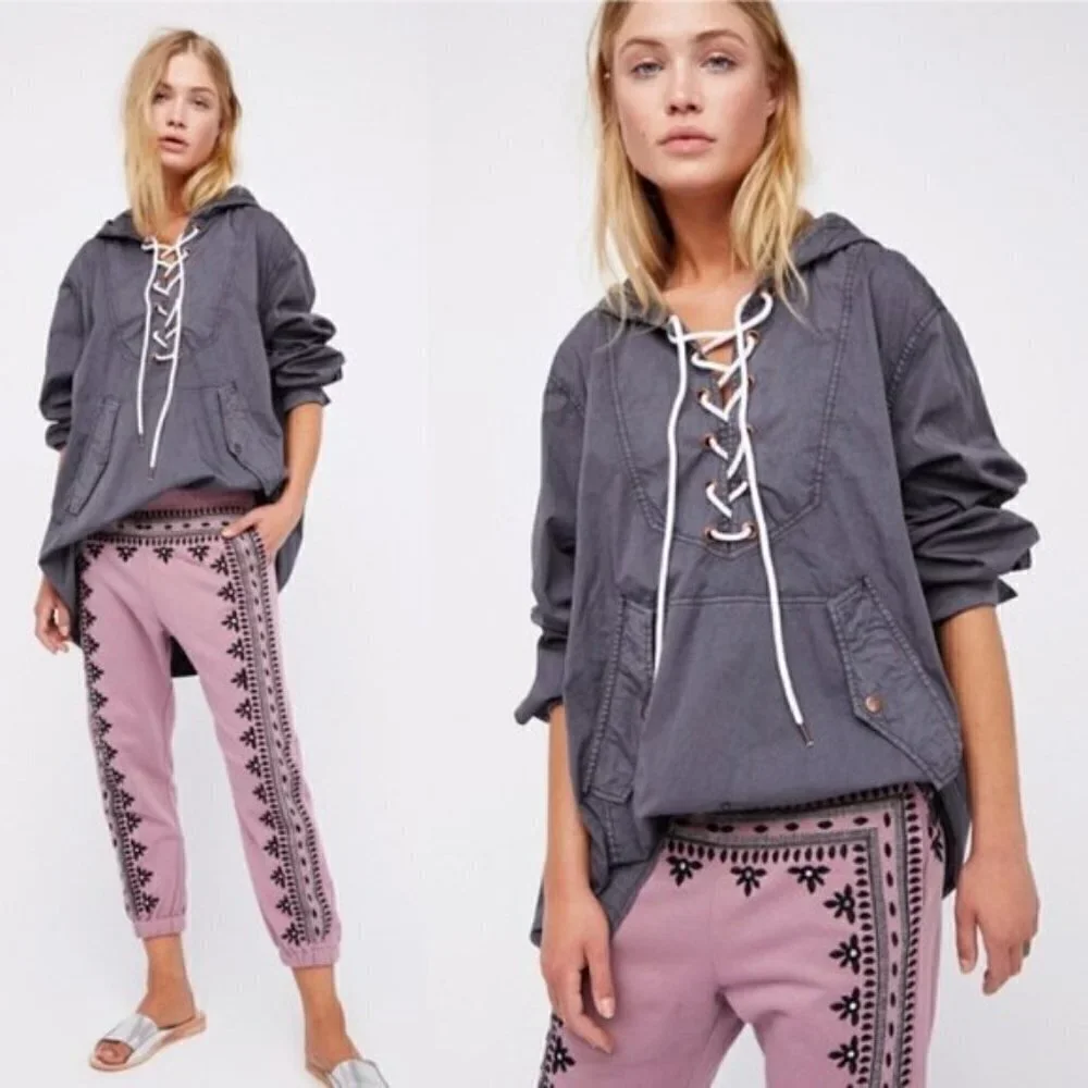Free People Poplin Lace Pullover Hooded Jacket Sm